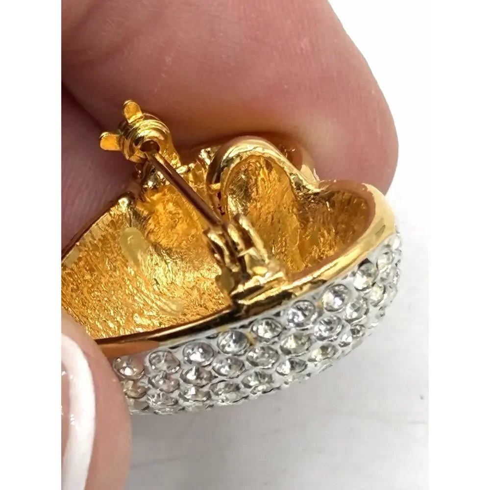 Vintage Pave Rhinestone Puffy Heart Dome Brooch Convertible Pendant Silver Tone